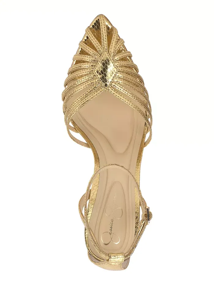 Женские босоножки Paveri Huarache на шпильке с переплетением ремешков Jessica Simpson — изображение 4 из 5, золото