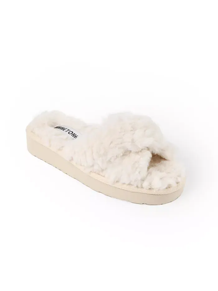 Женские тапочки с перекрестными ремешками из искусственного меха Teddy Minnetonka — изображение 1 из 6, бежевый/бежевый