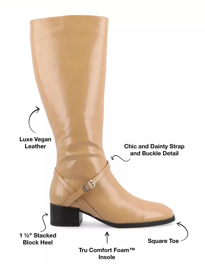 Женские сапоги для верховой езды Rhianah Wide Width Wide Calf Heel с высоким коленом Journee — изображение 6 из 8, бежевый
