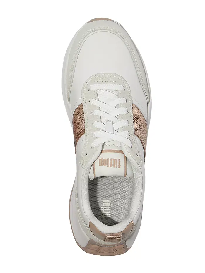 Женские кроссовки F-Mode Flow с пайетками из замши и кожи Fitflop — изображение 2 из 5, белый