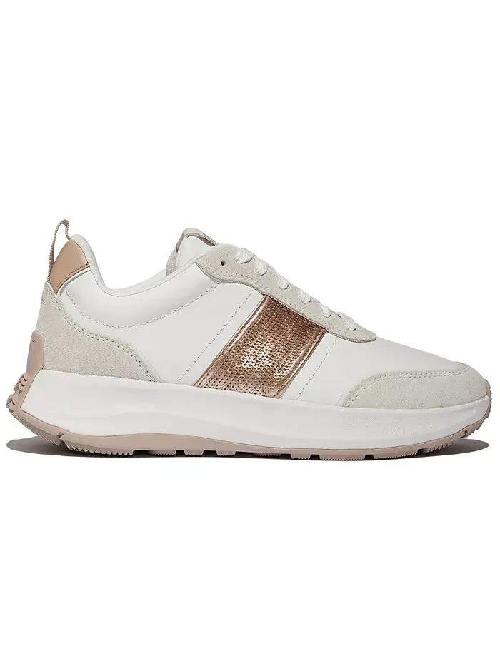Женские кроссовки F-Mode Flow с пайетками из замши и кожи Fitflop — изображение 3 из 5, белый
