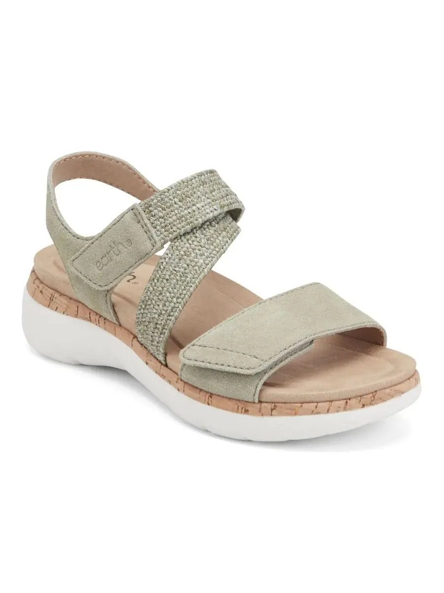 Женские сандалии на низкой танкетке Reston с ремешками Earth, Sage Suede/Sage Raffia