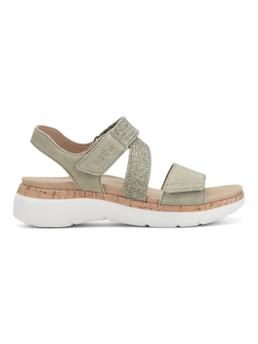 Женские сандалии на низкой танкетке Reston с ремешками Earth, Sage Suede/Sage Raffia — изображение 2 из 5