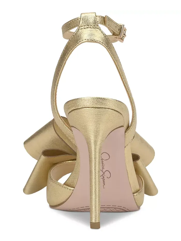 Оливковые босоножки-лодочки на высоком каблуке-шпильке Olivine Bow Jessica Simpson — изображение 3 из 5, золотистый металлик