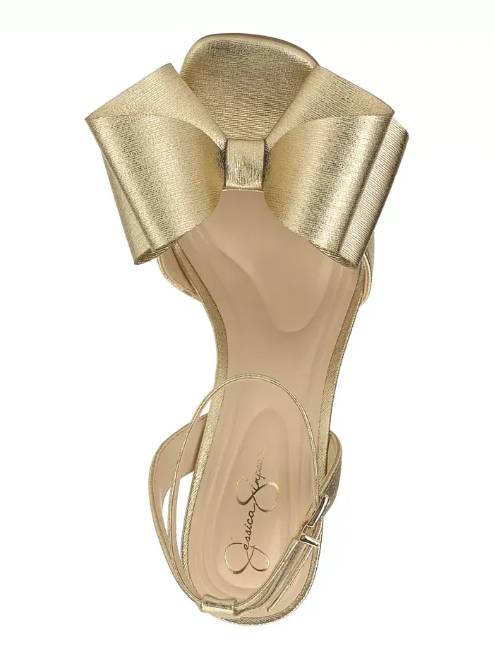 Оливковые босоножки-лодочки на высоком каблуке-шпильке Olivine Bow Jessica Simpson — изображение 4 из 5, золотистый металлик