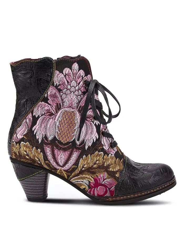 L’Artiste Women’s SIREN вышитые цветочные ботильоны на шнуровке с тисненой кожей, фигурным кантом и — изображение 5 из 6