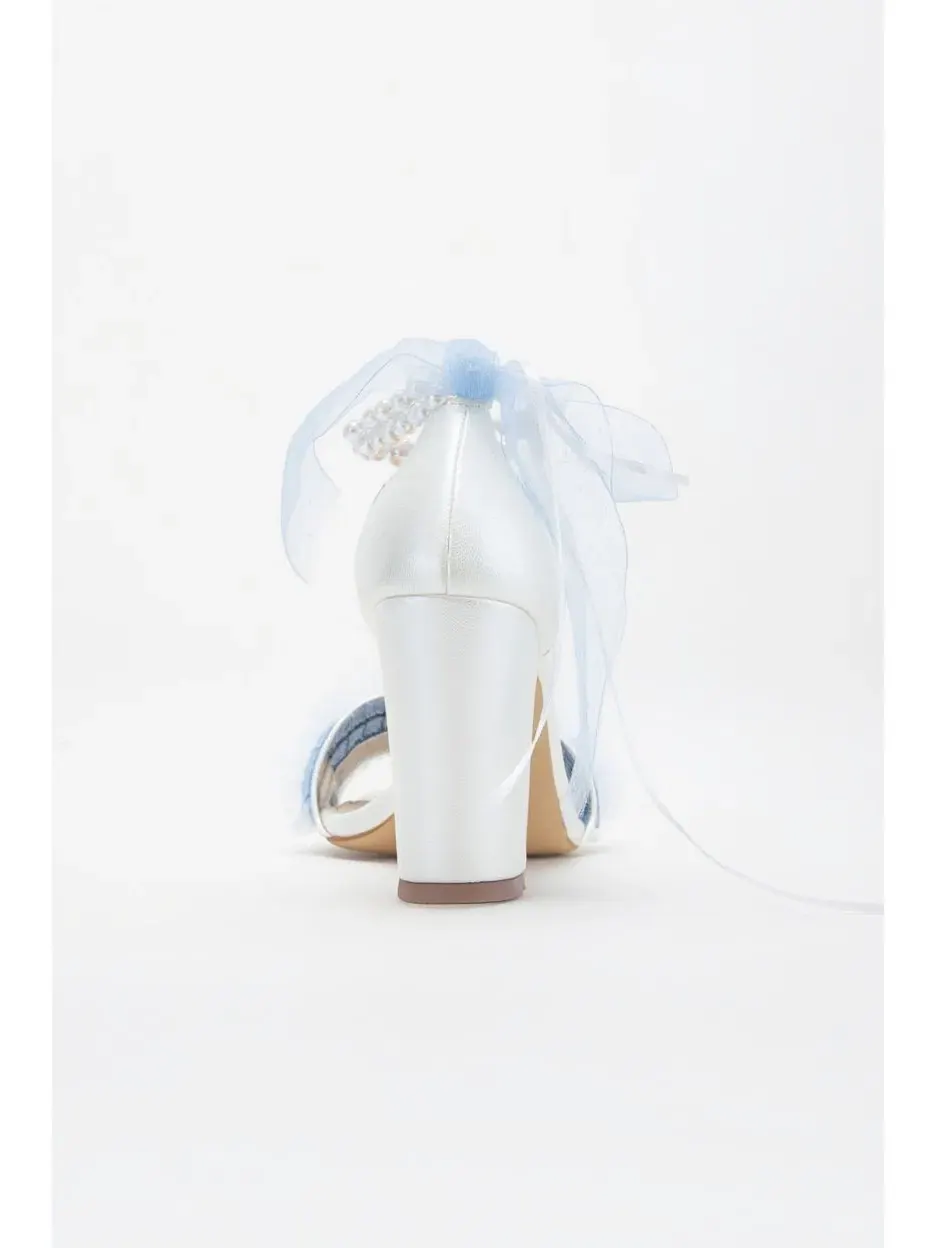 Женские кружевные свадебные сандалии Michelle с жемчугом Forever & Always Shoes — изображение 4 из 6, синий