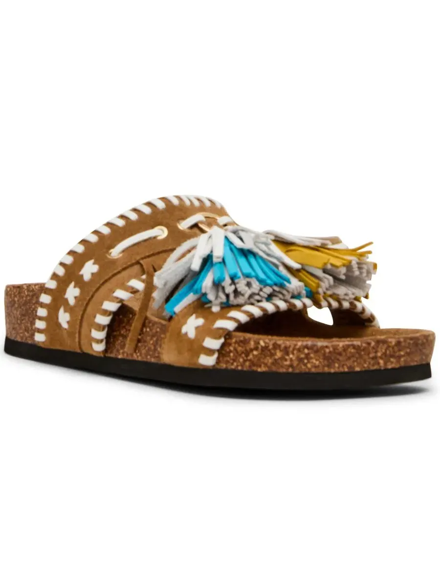 Сандалии-слайды с кисточками Lester Steve Madden — изображение 1 из 6, бежевый мульти
