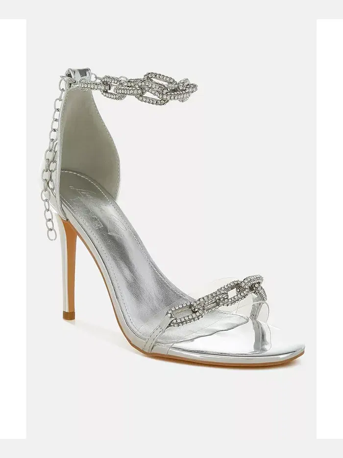 Traben Rhinestones Chain Metallic Stiletto Sandals – Траберн Блестящие Сандалии на Шпильке с — изображение 1 из 3, серебряный