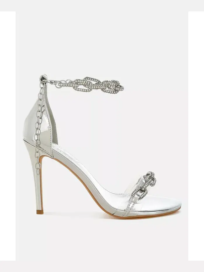 Traben Rhinestones Chain Metallic Stiletto Sandals – Траберн Блестящие Сандалии на Шпильке с — изображение 2 из 3, серебряный