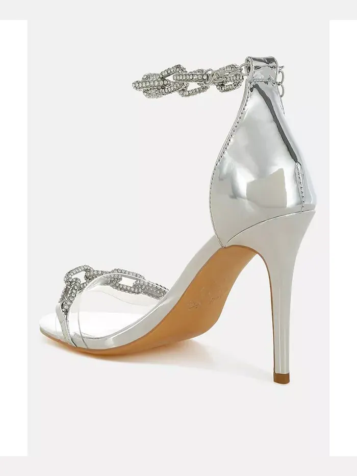 Traben Rhinestones Chain Metallic Stiletto Sandals – Траберн Блестящие Сандалии на Шпильке с — изображение 3 из 3, серебряный