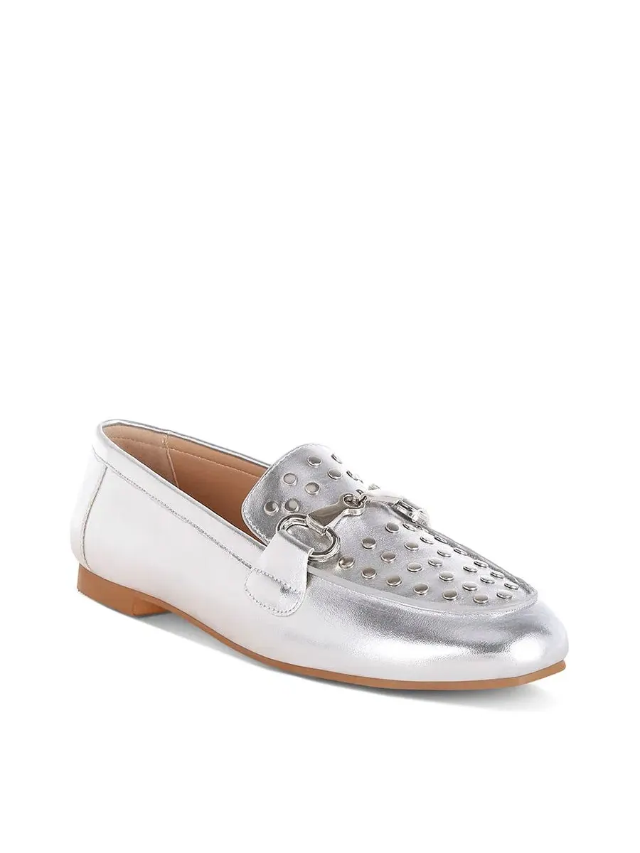Лоферы с металлическим блеском и декором Estafa Horsebit and Studs Rag & Co — изображение 2 из 6, серебряный