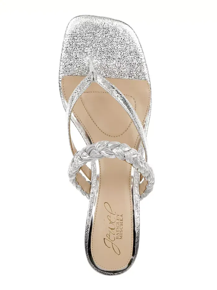 Женские босоножки Nadya на низком каблуке Jewel Badgley Mischka — изображение 4 из 5, серебристый металлик