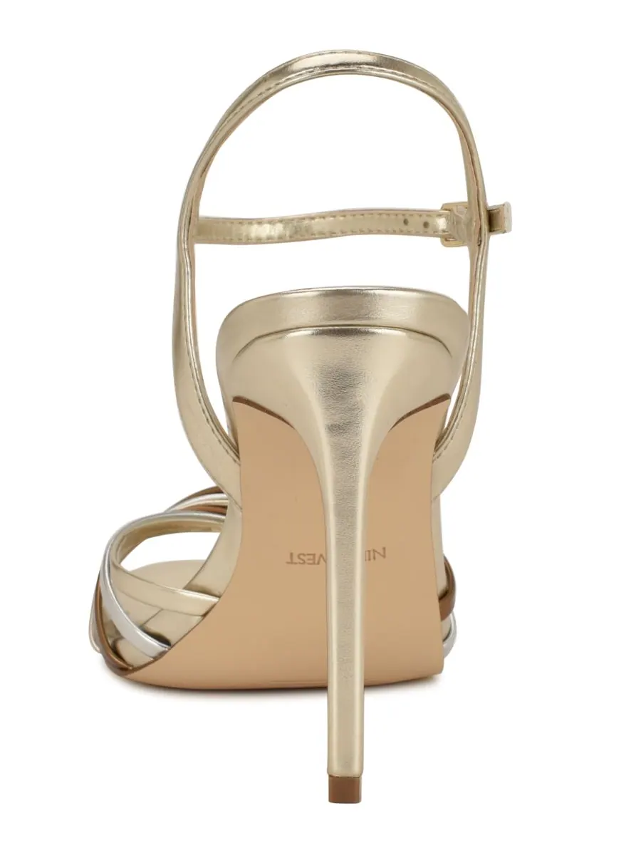 Женские босоножки Meripen на высоком каблуке с ремешками Nine West — изображение 3 из 5, золотистый/серебристый