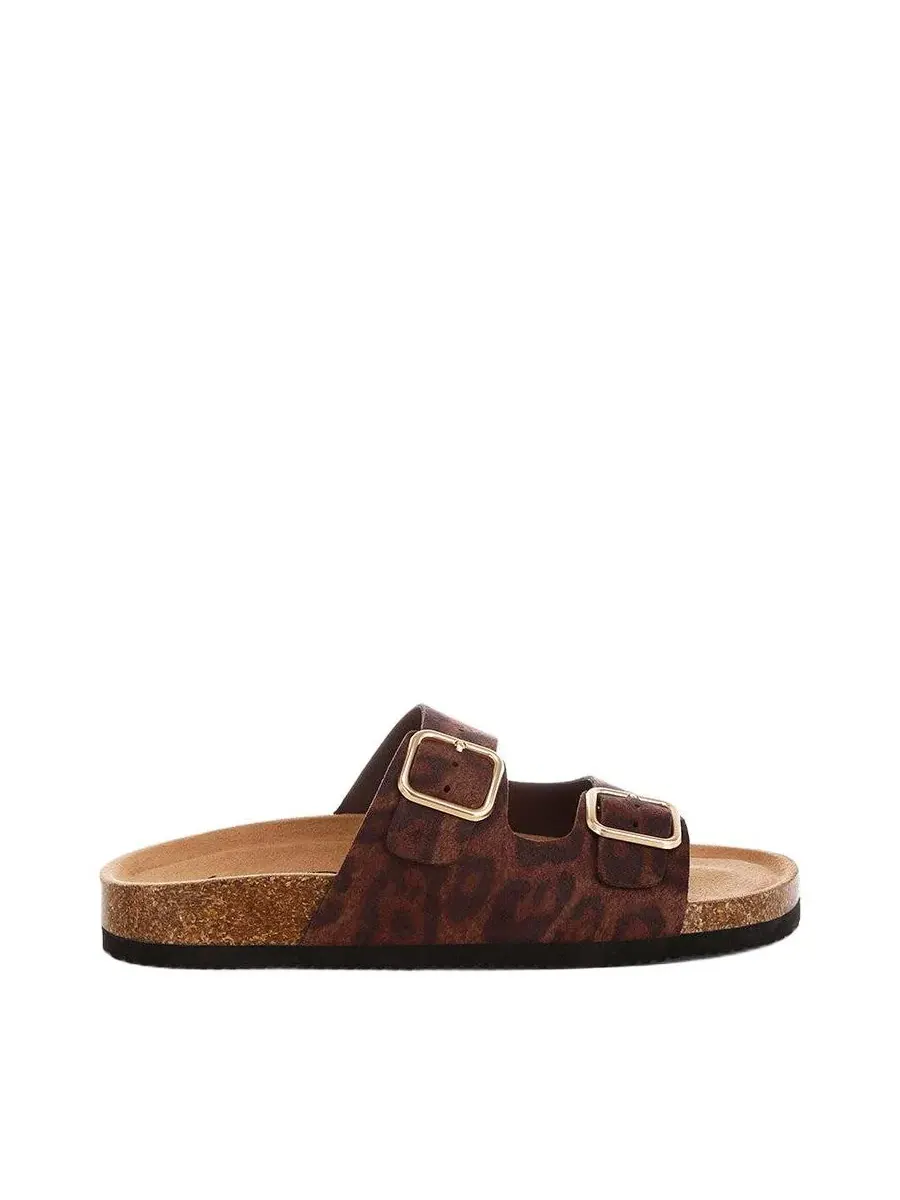 Сандалии с двумя широкими ремешками и регулируемыми пряжками Leopard Nubuck Faux Leather London — изображение 2 из 7