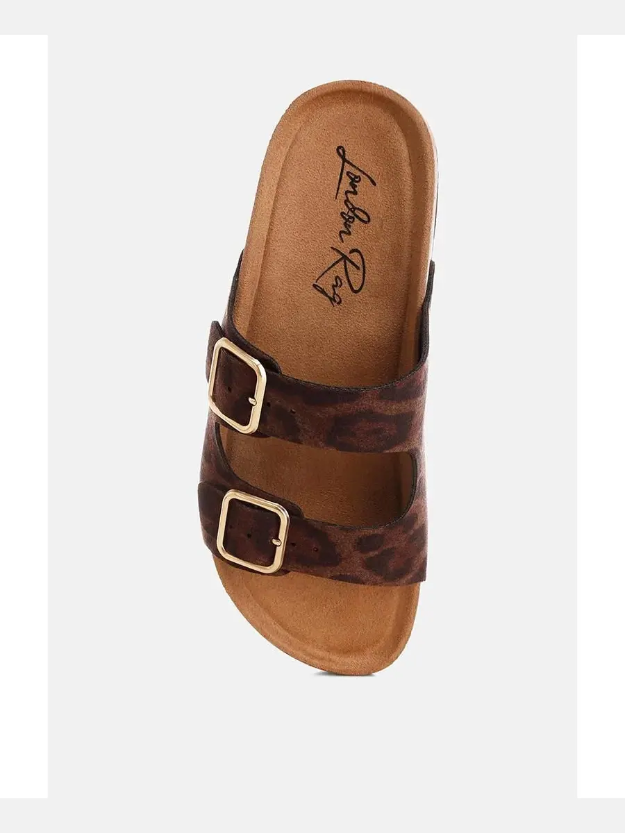 Сандалии с двумя широкими ремешками и регулируемыми пряжками Leopard Nubuck Faux Leather London — изображение 5 из 7