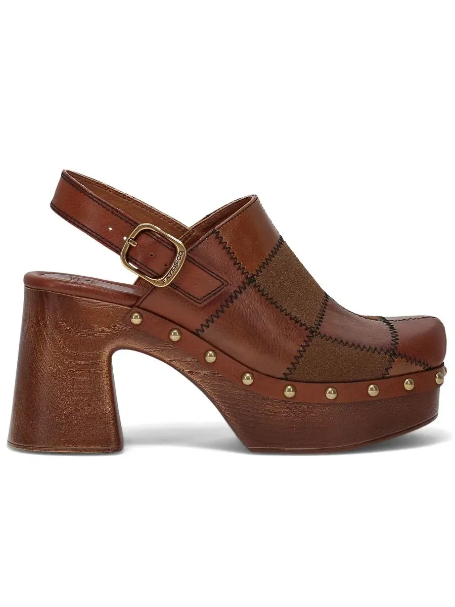 Женские мюли-сабо Wylie Patchwork Platform Mule Clogs Frye and Co. — изображение 2 из 5, цвет виски