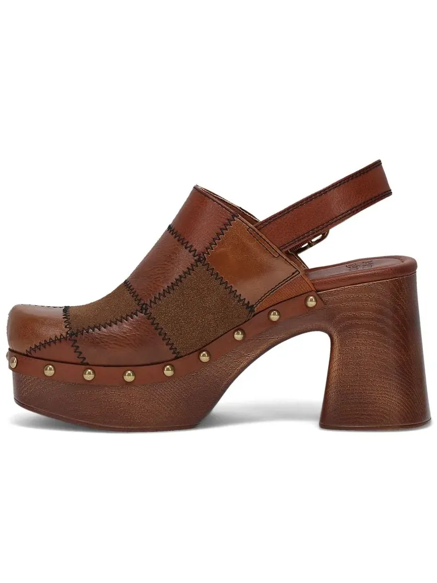 Женские мюли-сабо Wylie Patchwork Platform Mule Clogs Frye and Co. — изображение 5 из 5, цвет виски