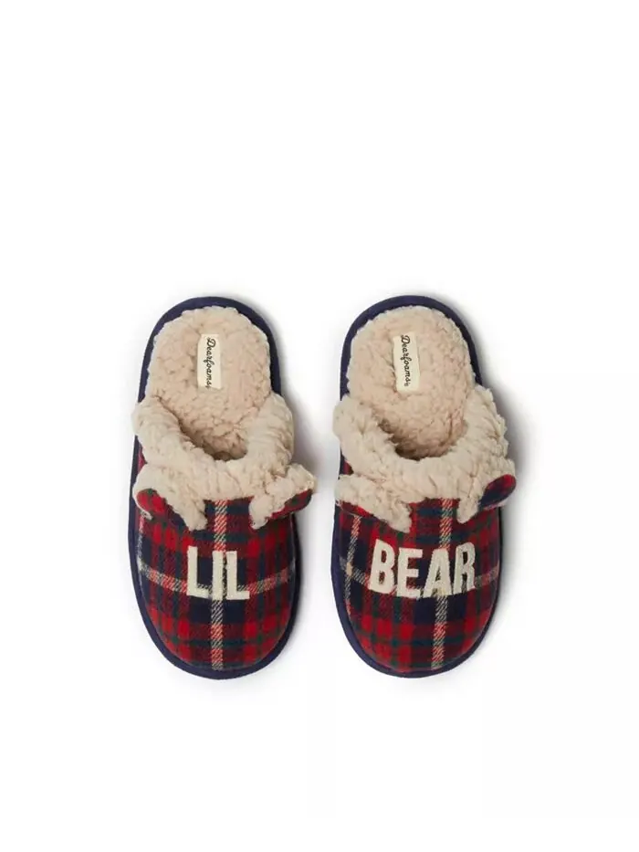 Детские домашние тапочки Lil Bear в клетку Dearfoams — изображение 1 из 5