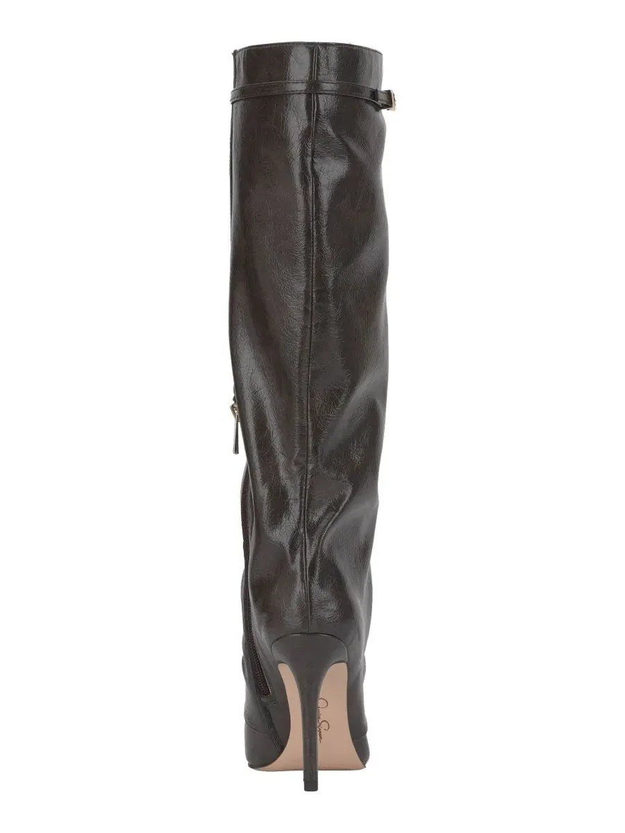 Ботинки Paeril Buckle Slouch Stiletto на каблуке Jessica Simpson, Dark Truffle Distressed Patent — изображение 3 из 5