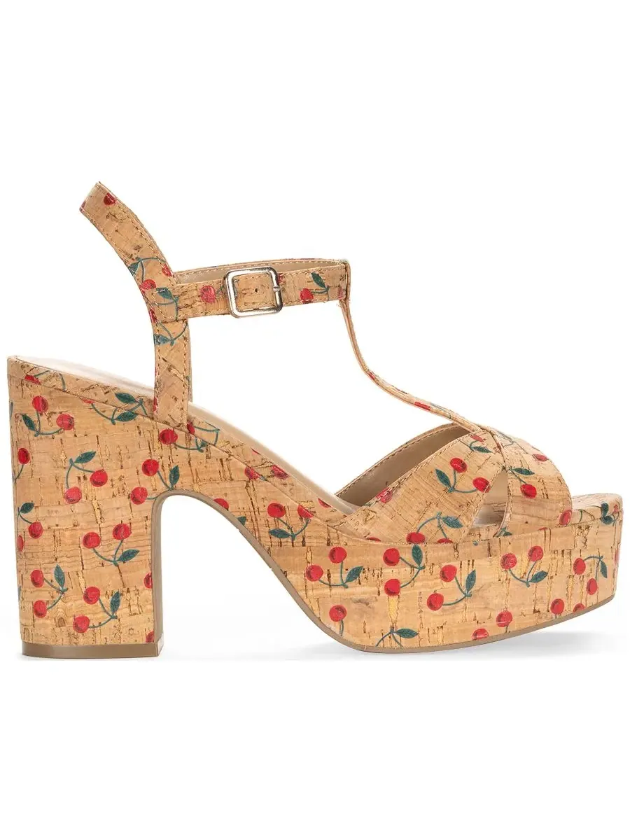Босоножки на платформе и каблуке с ремешком Jillien Wild Pair, Cherry Cork — изображение 2 из 5