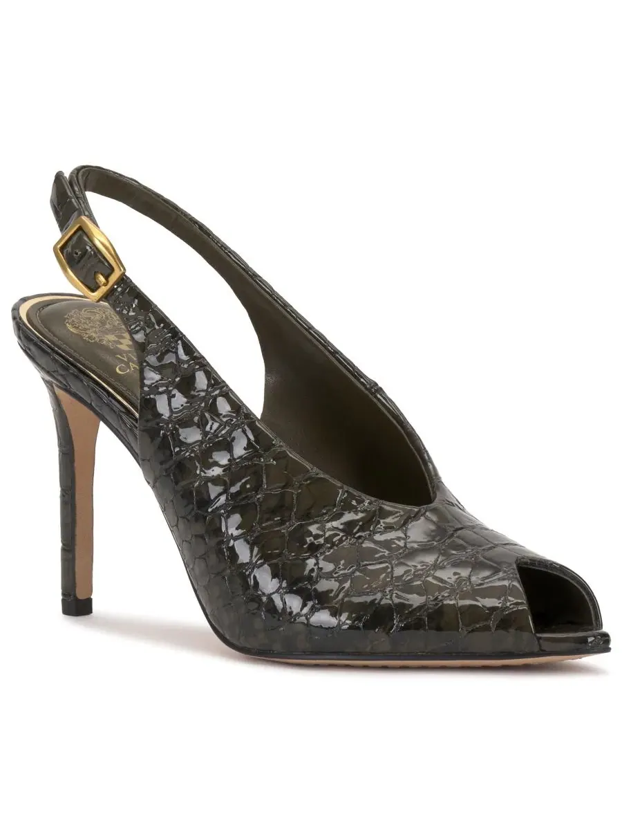 Туфли-лодочки с открытым носком и ремешком, модель Helenza Vince Camuto, Deep Forest Snake Croco