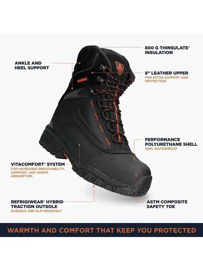Мужские утепленные водонепроницаемые рабочие ботинки Polar Force Max высотой 8 дюймов RefrigiWear — изображение 3 из 3