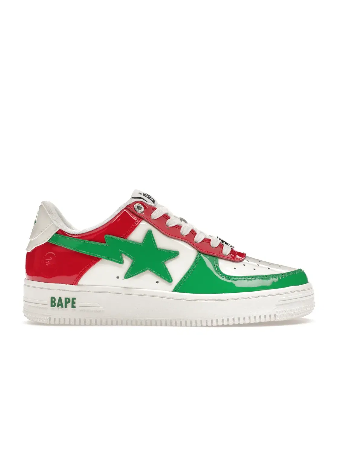 Кроссовки с патентованной кожи A Bathing Ape BAPE Sta Italy BAPE — изображение 1 из 4, белый/зеленый/красный