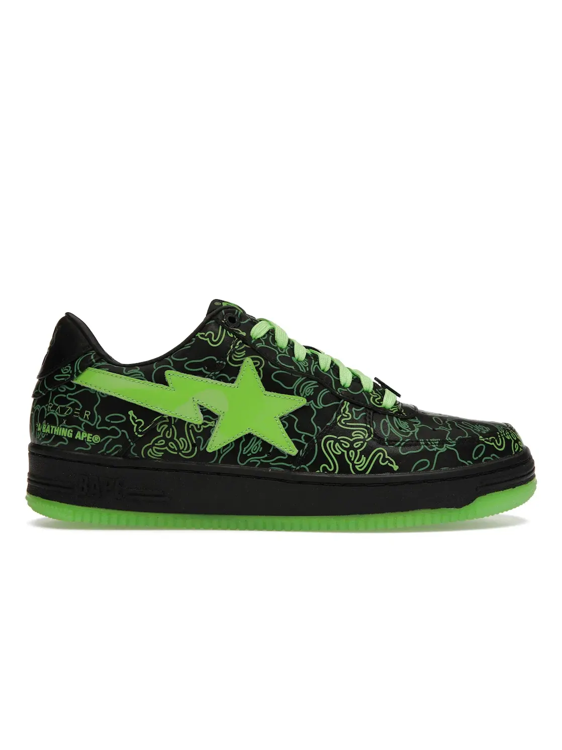Кроссовки Lifestyle с принтом BAPE Bape Sta BAPE — изображение 1 из 4, черный/неоновый/зеленый