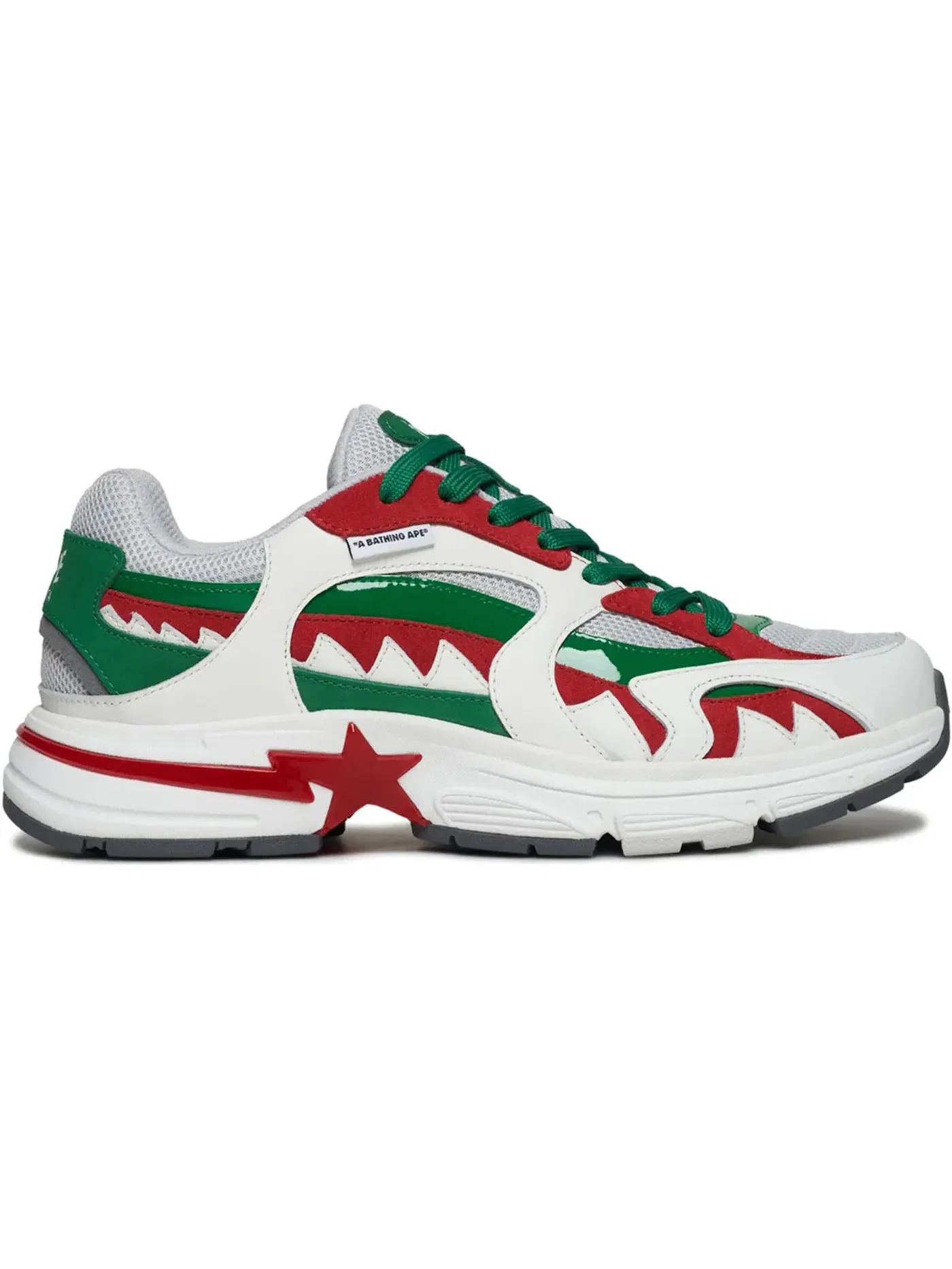 Мужские кроссовки Lifestyle A Bathing Ape Shark Sta BAPE — изображение 1 из 1, белый/красный/зеленый