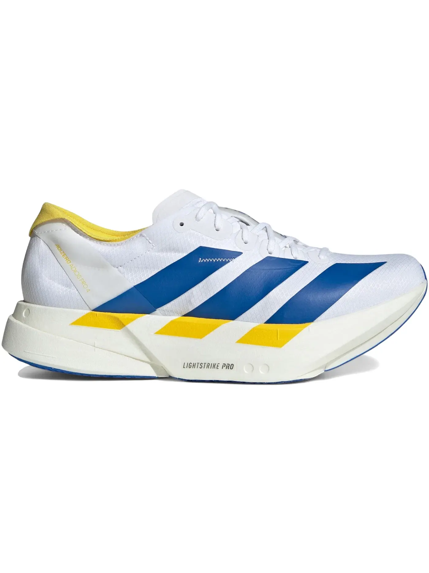 Мужские кроссовки для бега с карбоновой пластиной Adizero Adios Pro 4 Adidas — изображение 1 из 1, белый/синий/желтый