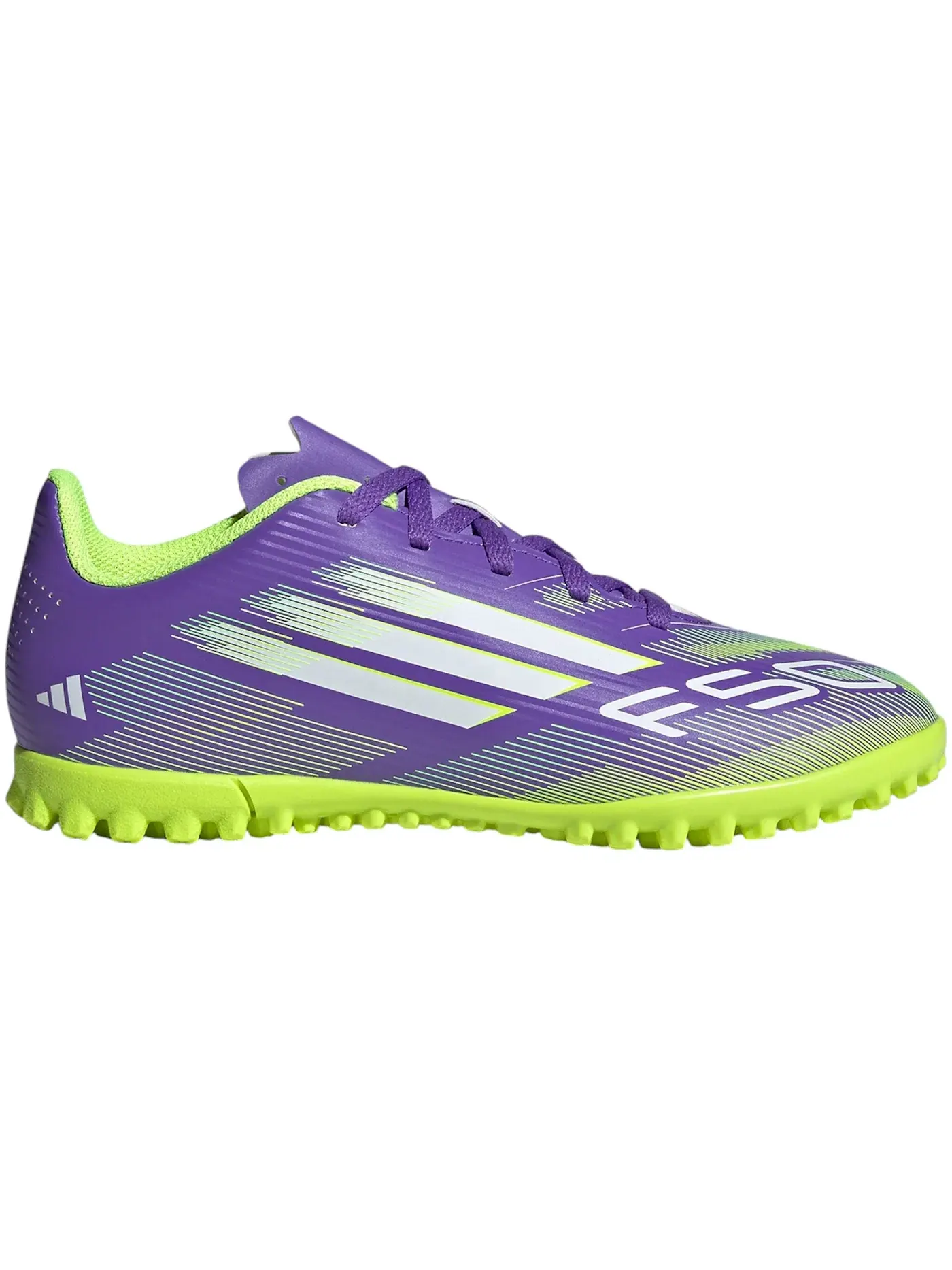 Детские кроссовки для мальчиков с турфом Adidas F50 Club TF — изображение 1 из 1, фиолетовый/белый