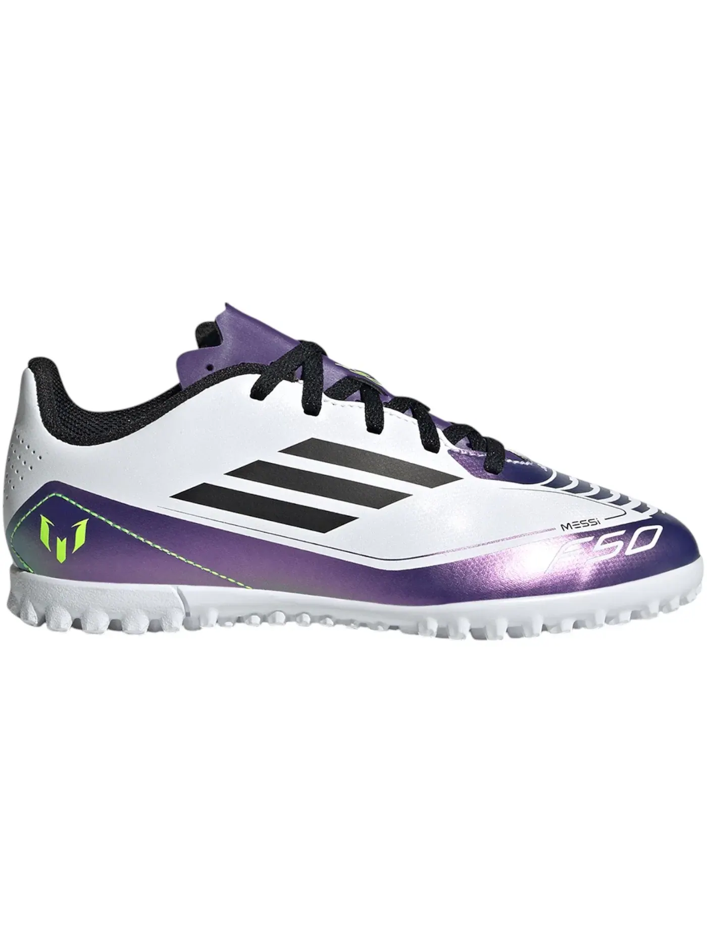 Детские кроссовки для мальчиков с покрытием turf Adidas F50 Club Turf Adidas — изображение 1 из 1, белый черный фиолетовый