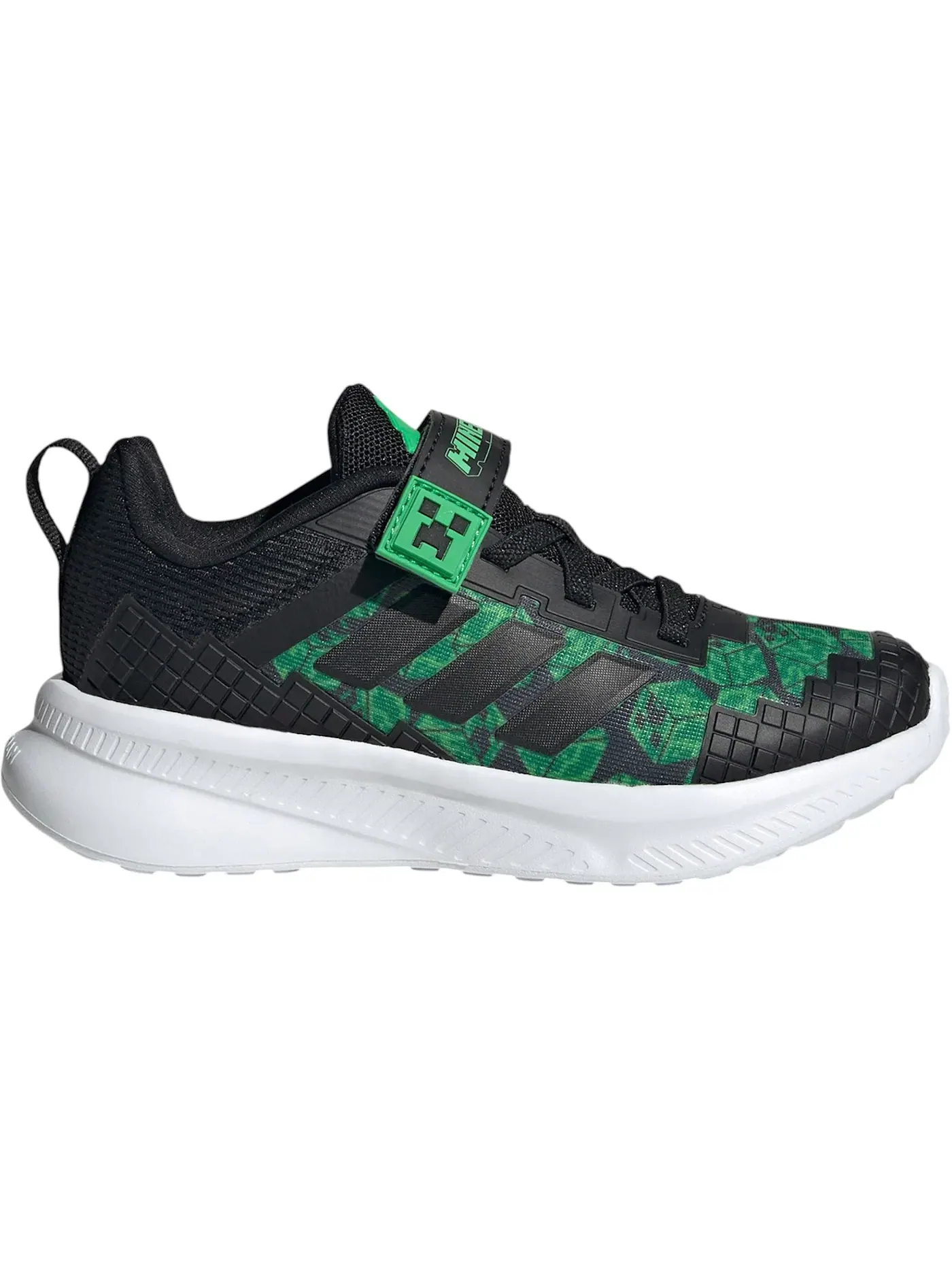 Детские кроссовки для мальчиков с шнуровкой Adidas Fortarun 4.0 Minecraft Black — изображение 1 из 1, черный/черный/белый