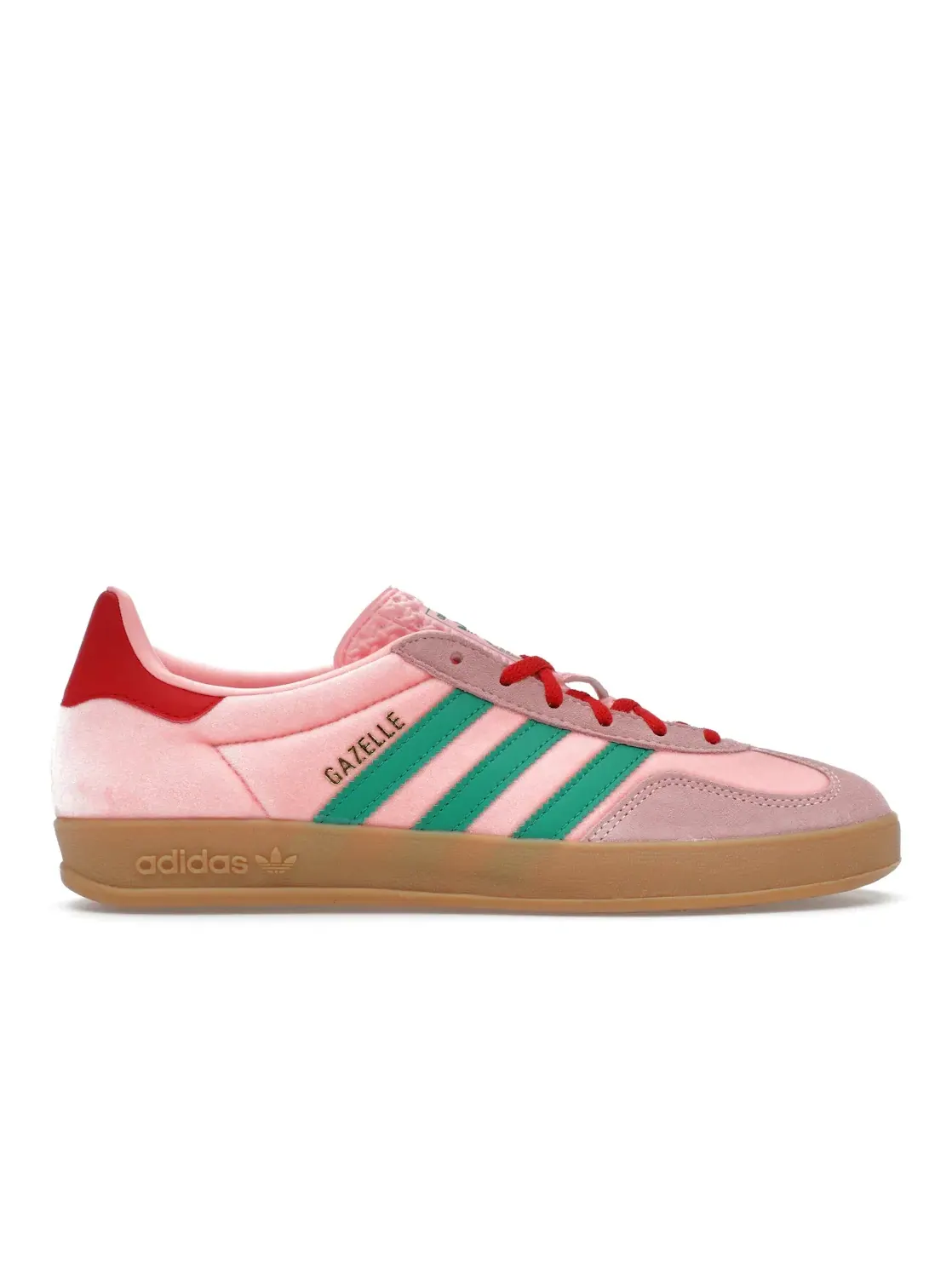 Женские кроссовки с велюровым верхом Adidas Gazelle Indoor — изображение 1 из 4, розовый/зеленый