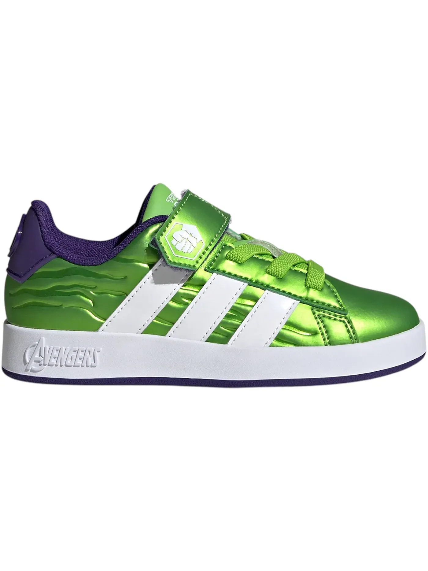 Детские кроссовки с закрытой пяткой Adidas Grand Court Marvel Avengers Hulk — изображение 1 из 1, зеленый/белый/фиолетовый