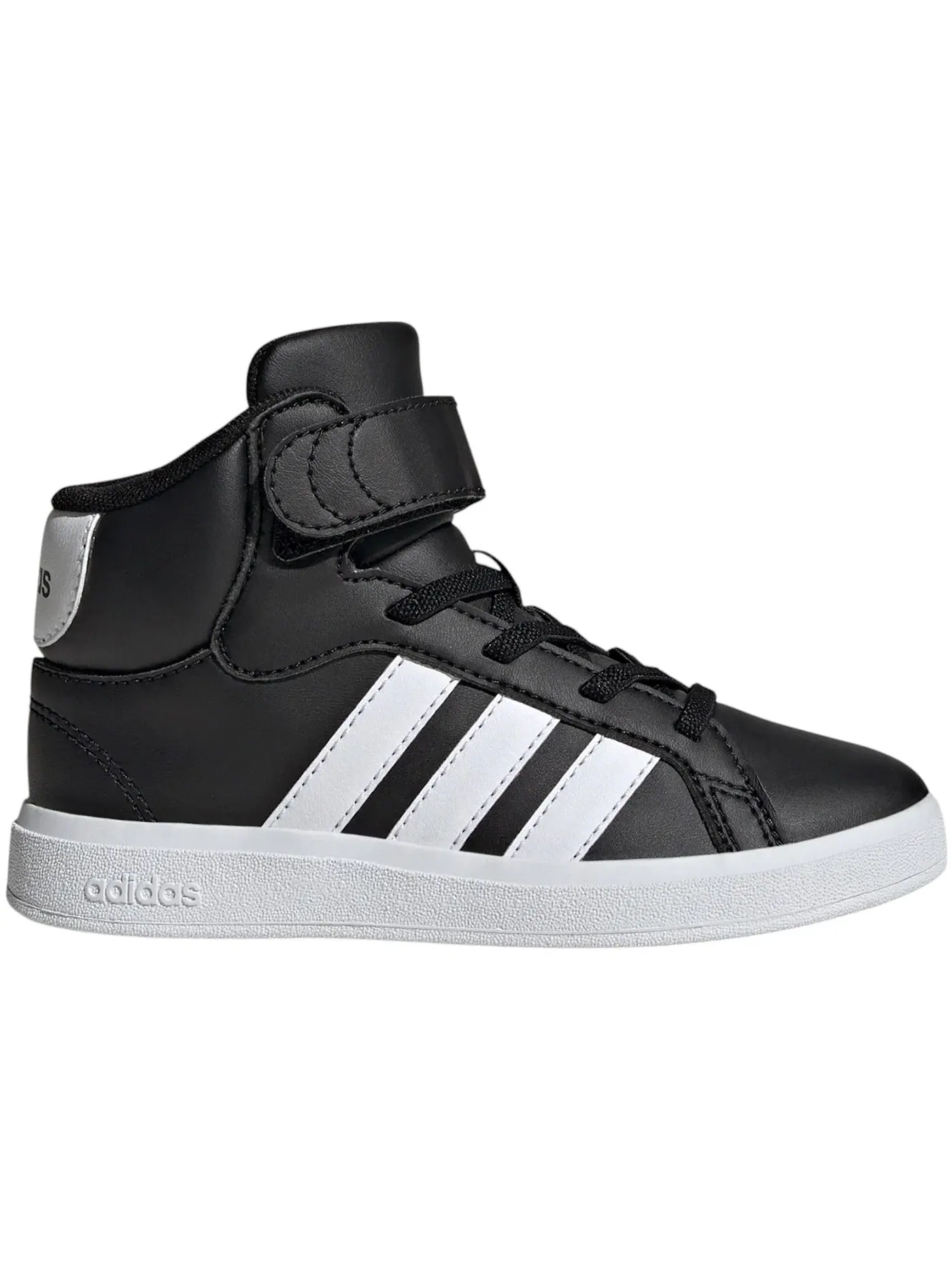 Детские кроссовки с длинным шнурком Adidas Grand Court Mid — изображение 1 из 1, черный/белый/черный