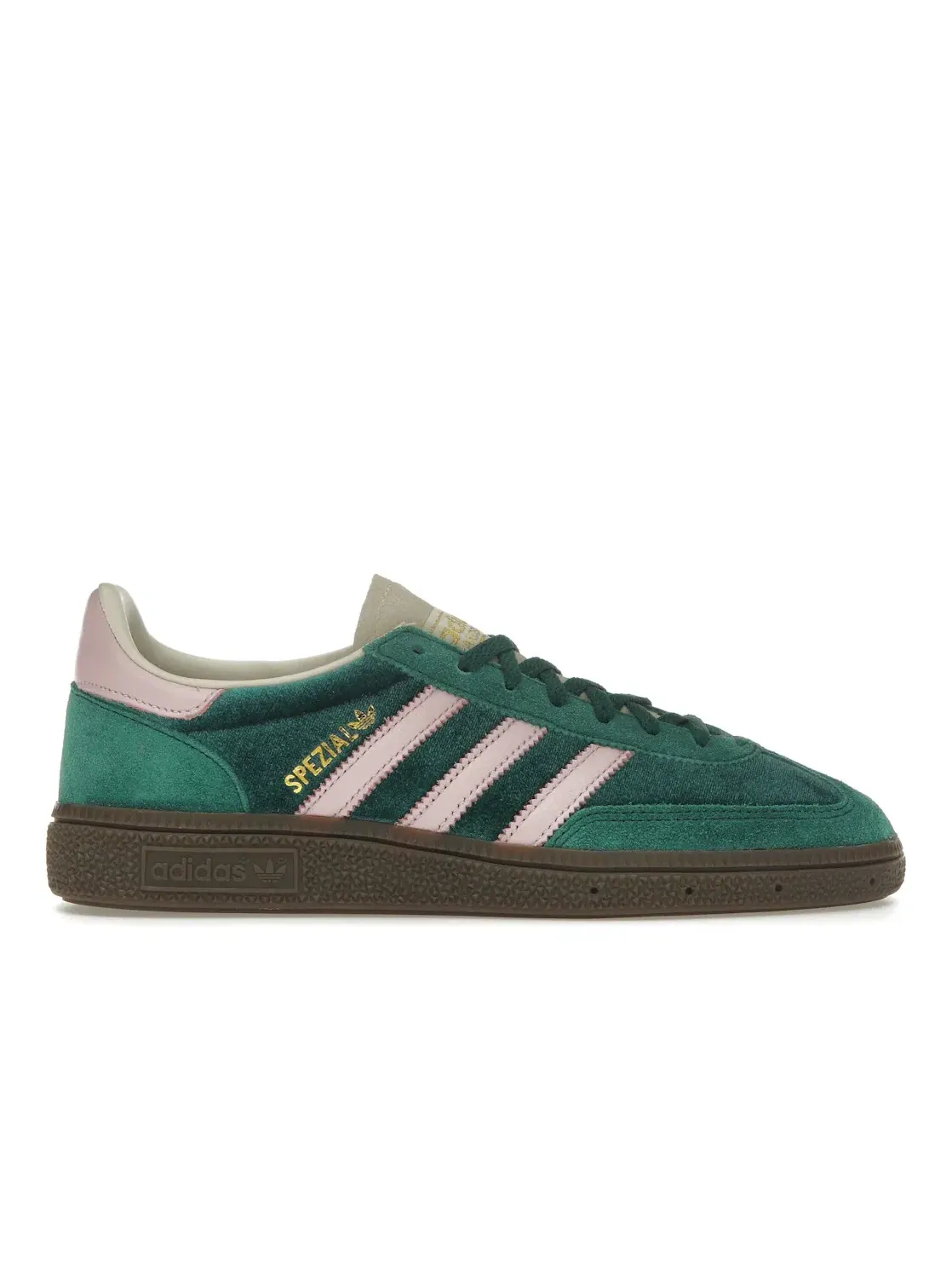 Женские кроссовки с велюровым верхом Adidas Handball Spezial — изображение 1 из 4, зеленый/розовый