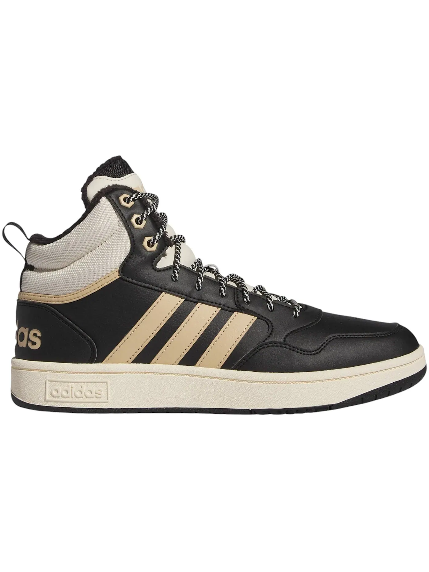 Мужские кроссовки с меховой подкладкой Adidas Hoops 3.0 Mid Winterized — изображение 1 из 1, черный/бежевый/белый
