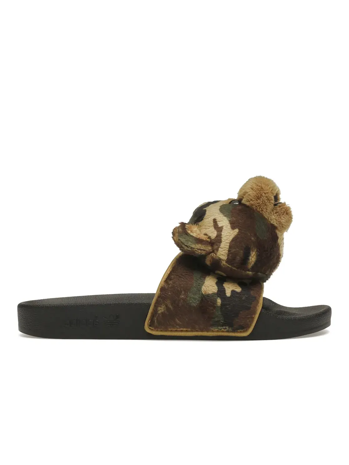 Мужские шлепанцы с медвежьей головой Adidas JS Adilette Jeremy Scott Teddy Camo — изображение 1 из 4, черный/черный/черный