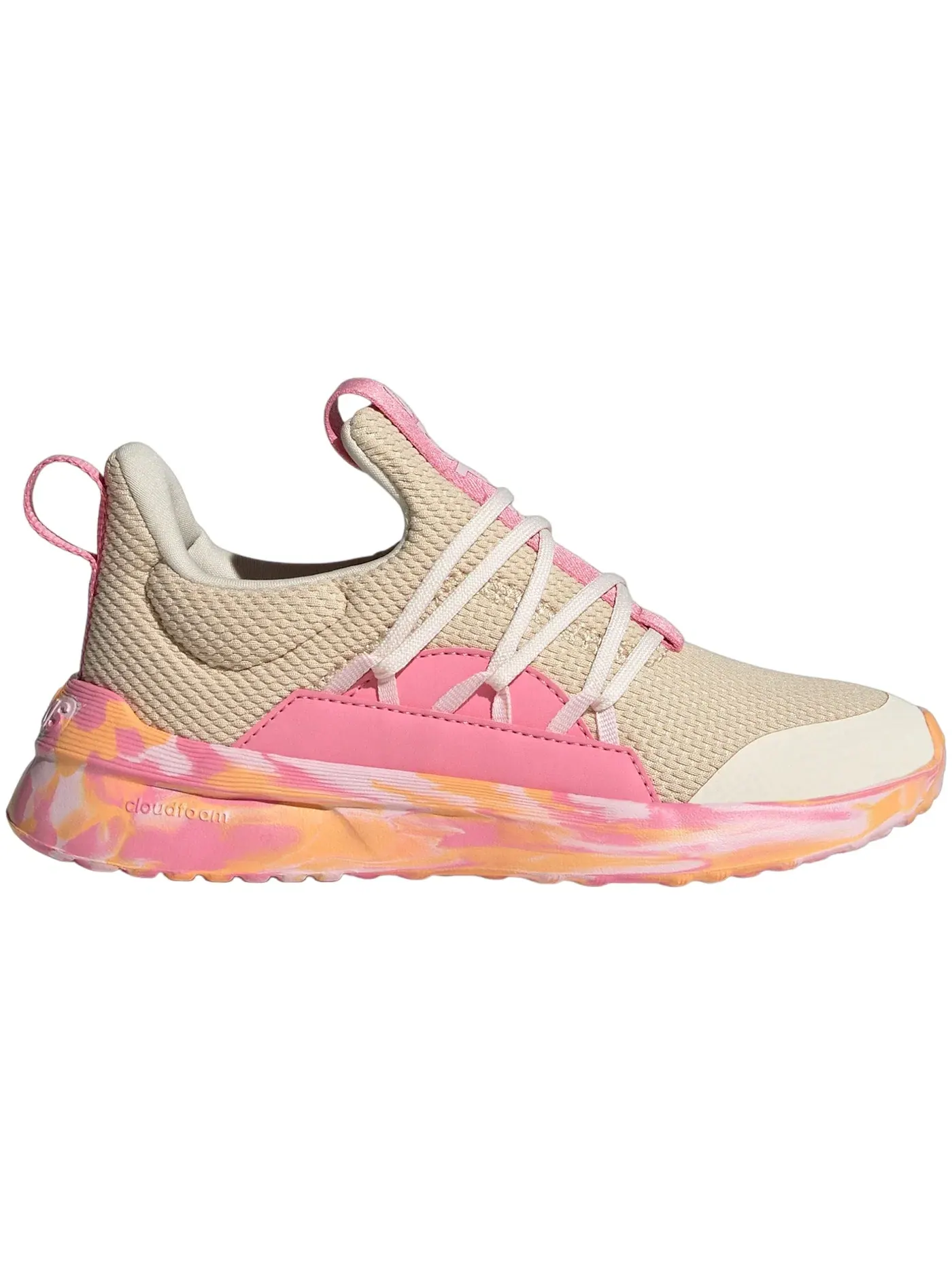 Детские кроссовки с удобной шнуровкой Adidas Lite Racer Adapt 5.0 — изображение 1 из 1, белый песочный розовый