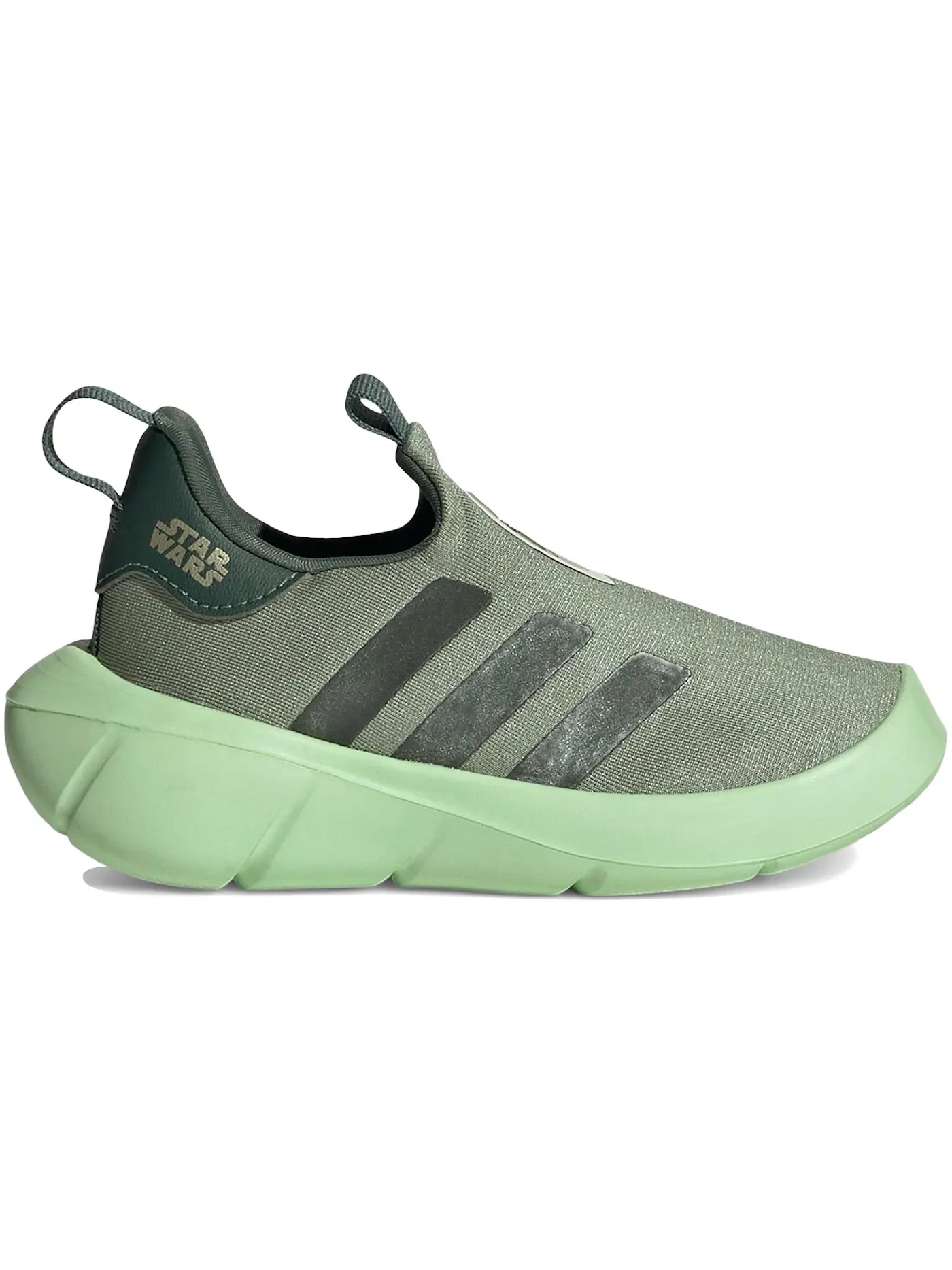 Детские кеды-слипоны Monofit Slip-On Star Wars The Mandalorian Adidas — изображение 1 из 1, серебристый зеленый