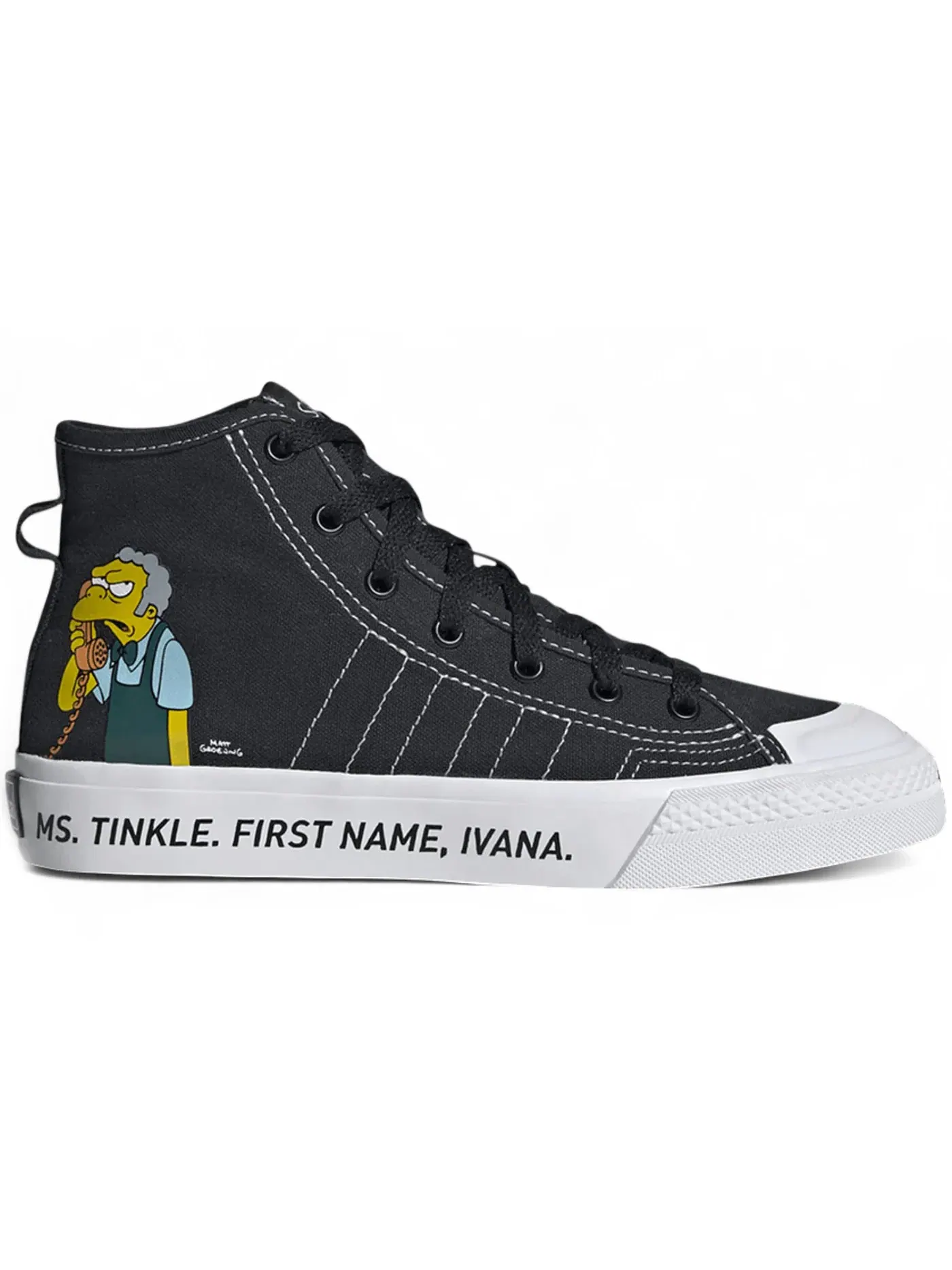 Детские кроссовки с принтом Adidas Nizza Hi RF The Simpsons Pranks On Moe — изображение 1 из 1, черный черный белый