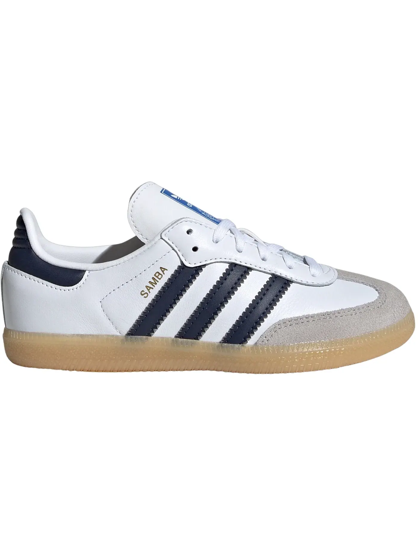Детские кроссовки Lifestyle с длинным язычком Adidas Samba OG — изображение 1 из 1, белый/темно-синий