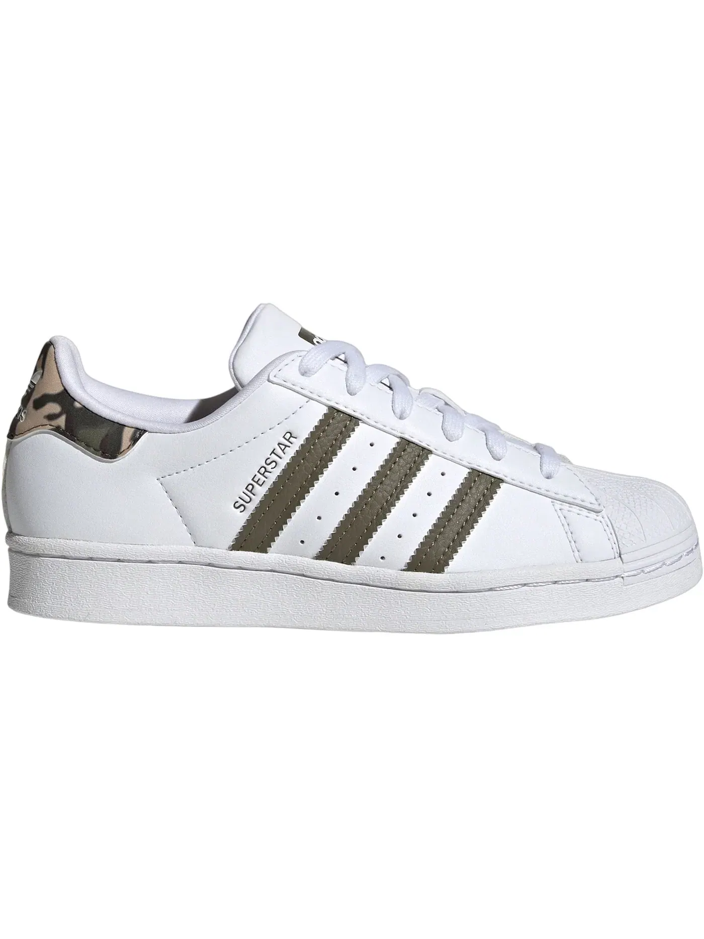 Детские кроссовки с перфорированным мыском Adidas Superstar — изображение 1 из 1, белый/оливковый/белый