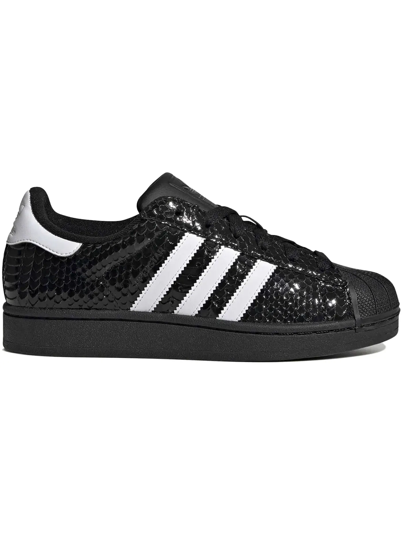 Женские кроссовки с патентованной змеиной кожей Adidas Superstar II — изображение 1 из 1, черный/белый/черный