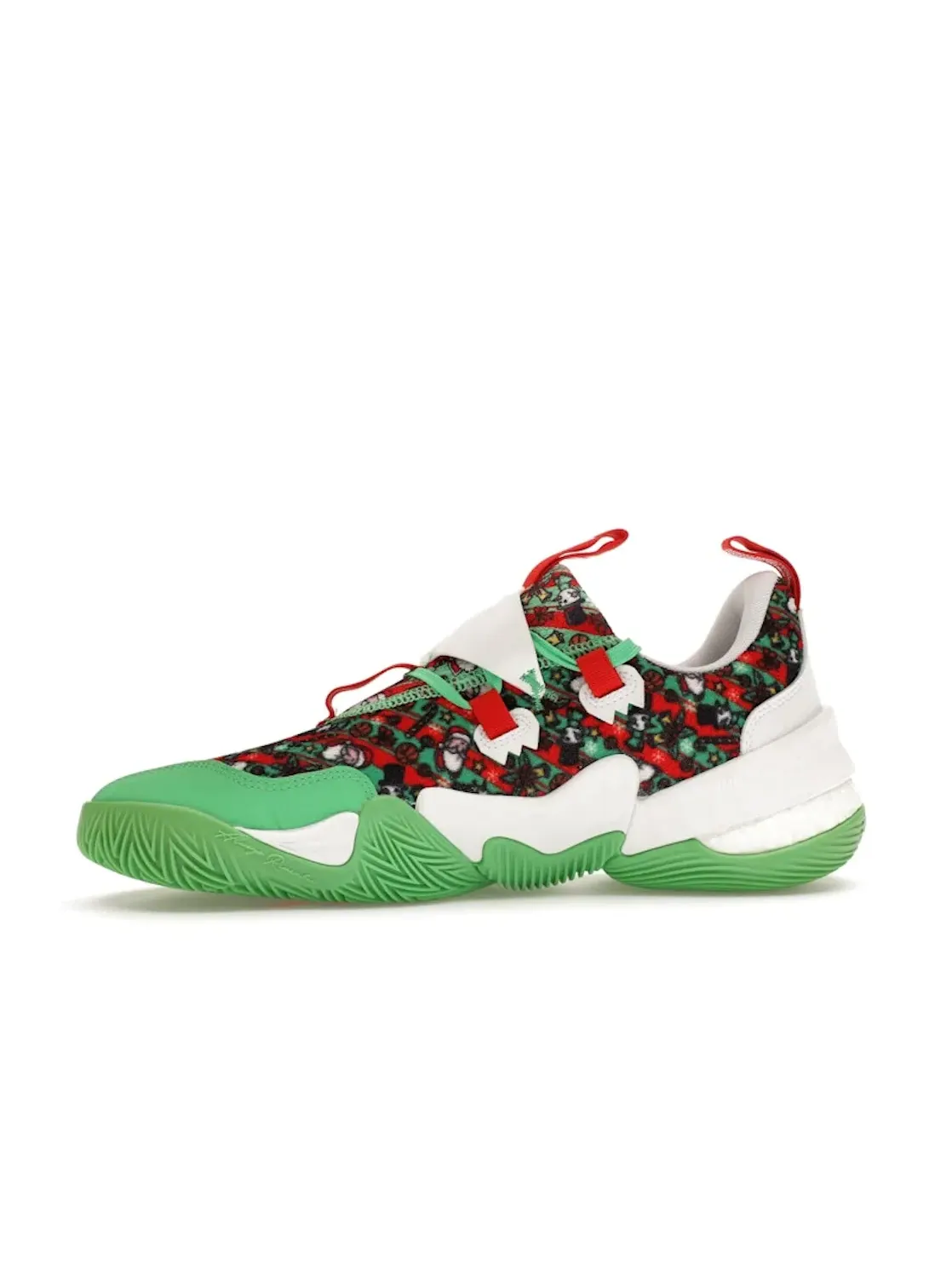 Мужские баскетбольные кроссовки с рождественским дизайном Adidas Trae Young 1 — изображение 3 из 4, зеленый/красный/белый