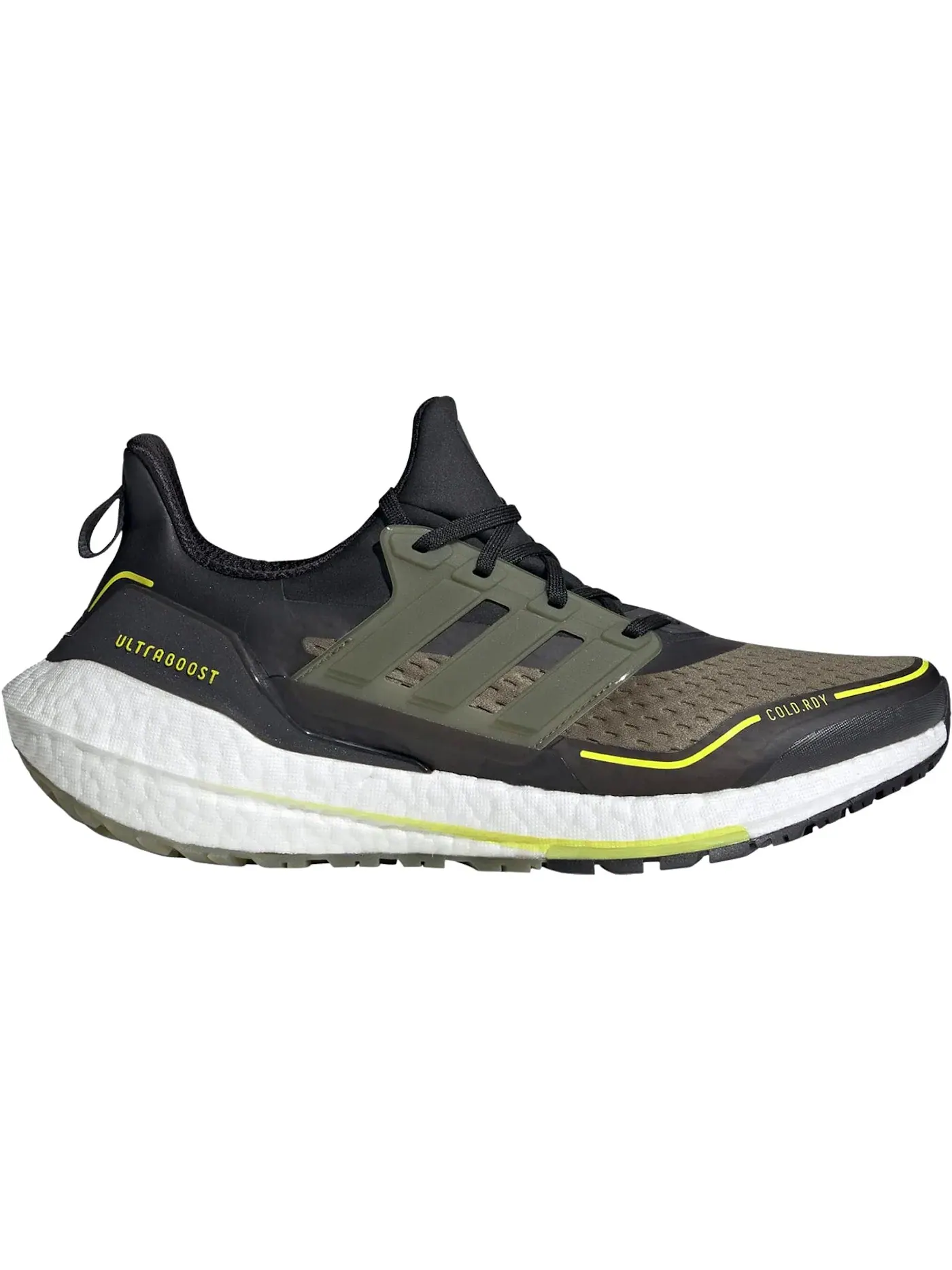 Мужские кроссовки для бега с технологией Cold.RDY Adidas Ultra Boost 21 — изображение 1 из 1, черный/оливковый/желтый