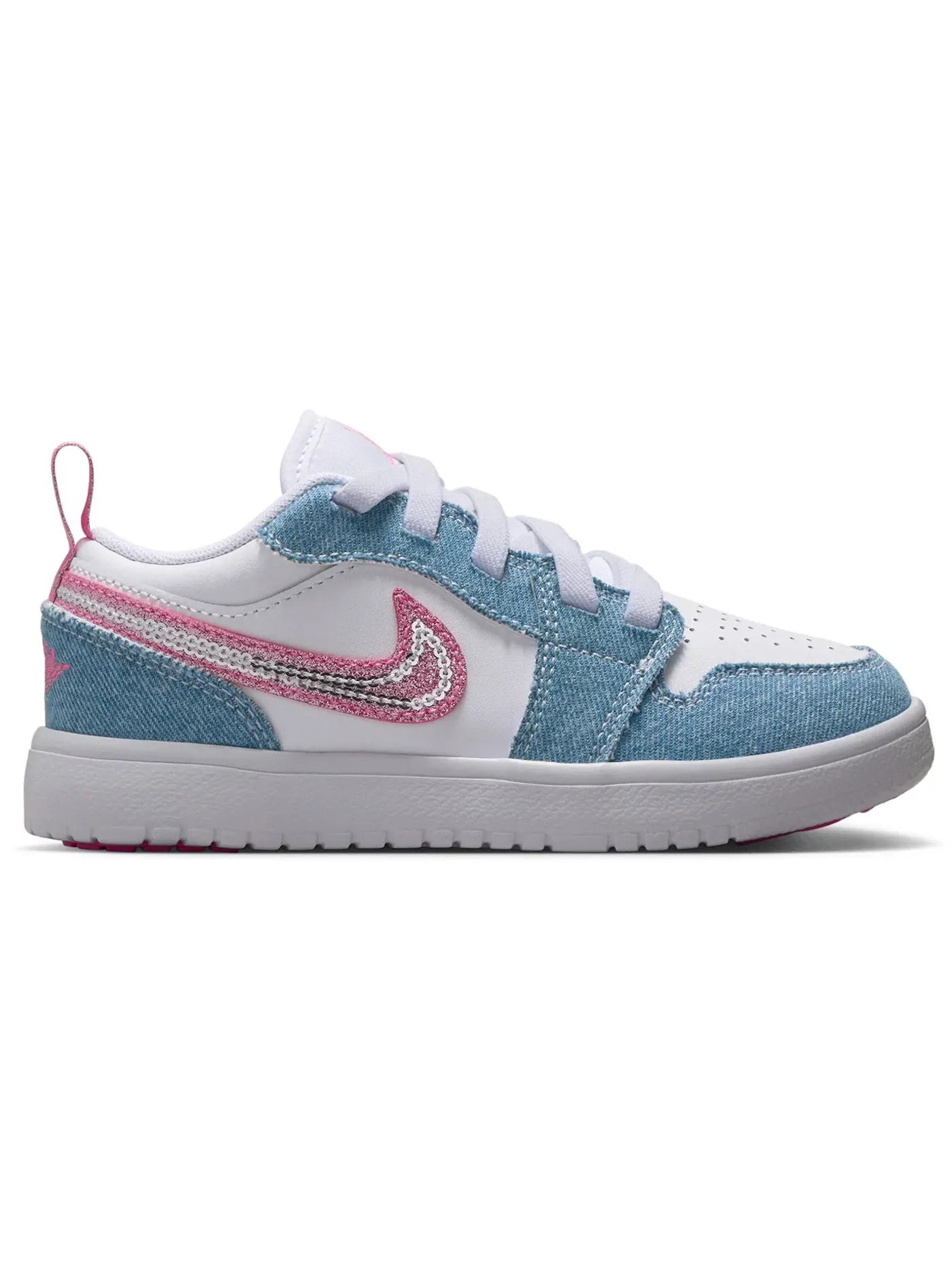Детские кроссовки с денимом и пайетками Jordan 1 Low ALT SE Jordan — изображение 1 из 1, белый/розовый