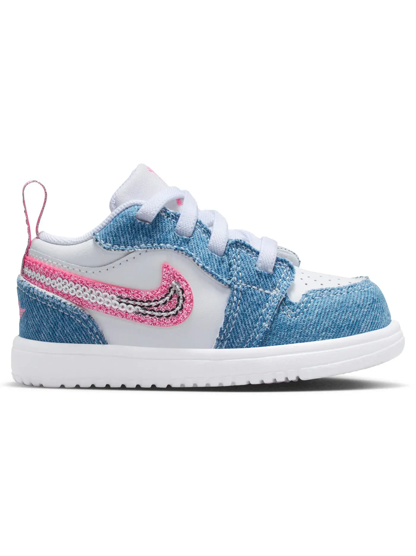 Детские кроссовки с денимом и пайетками Jordan 1 Low ALT SE Jordan — изображение 1 из 1, белый/розовый
